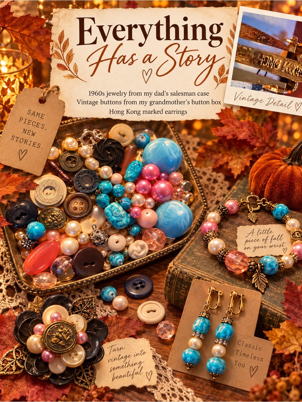 Hong Kong Marked Earrings Vintage Jewelry & Button Bag DIY